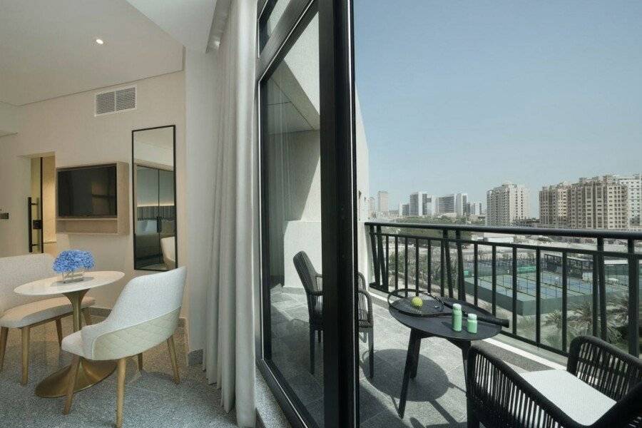 Arabian Park, an Edge by Rotana Hotel balcony, hotel bedroom, ocean view