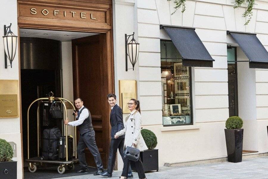 Sofitel Le Faubourg lobby, hotel facade, front desk