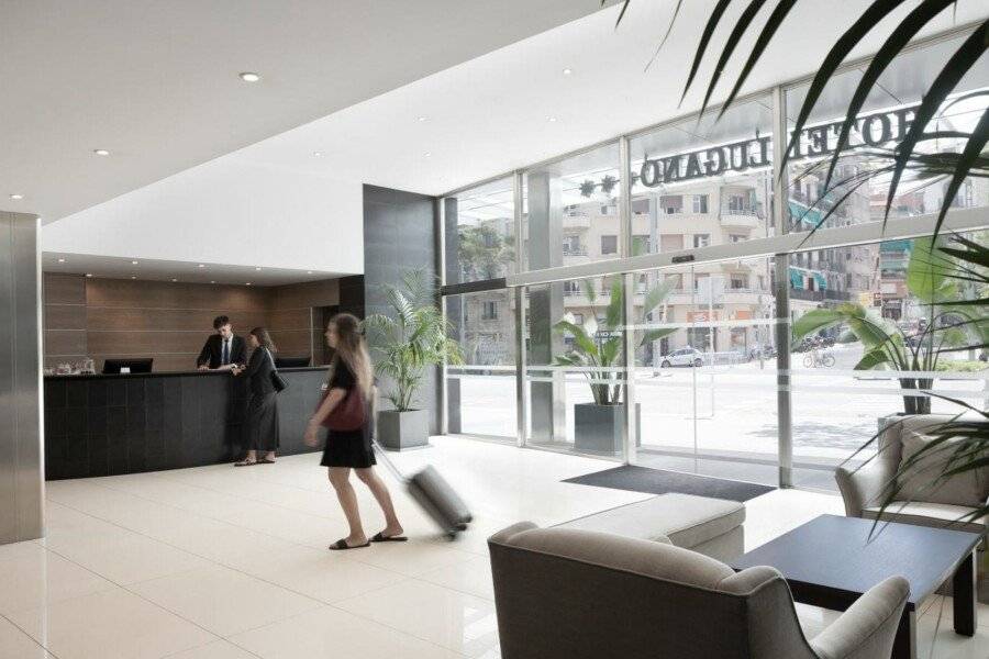 Hotel Lugano lobby, front desk, facade