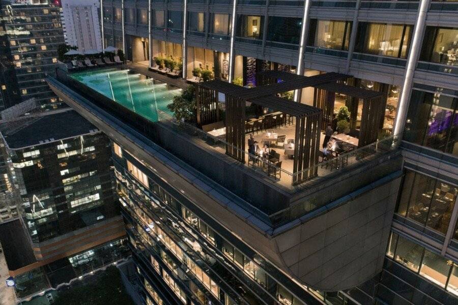 The Okura Prestige rooftop pool,restaurant,bar,hotel facade