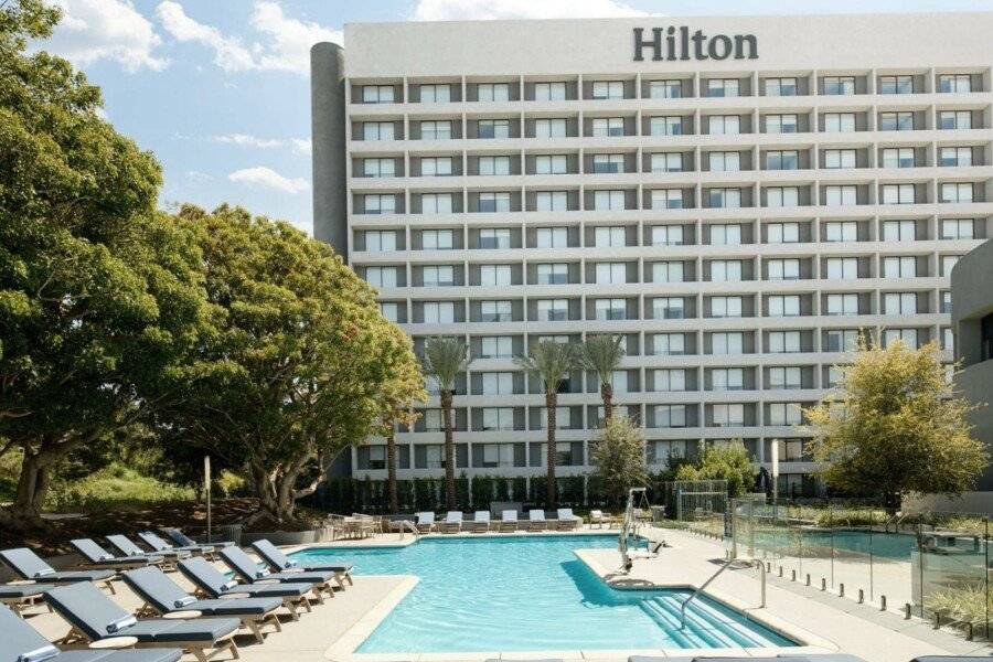 Hilton-Culver City, CA hotel facade,outdoor pool