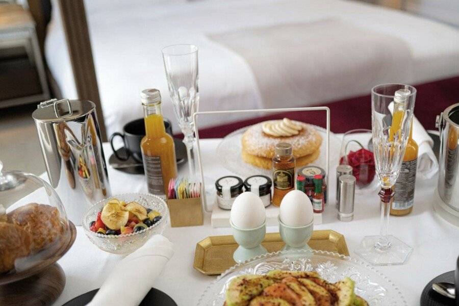 Baccarat Hotel and Residences hotel bedroom, breakfast