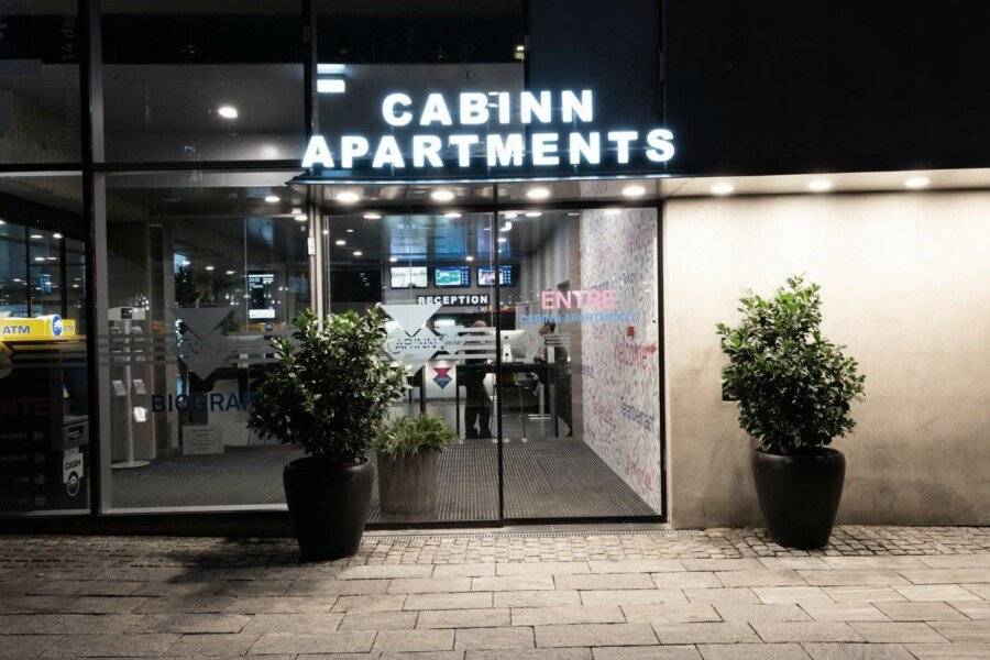 Cabinn Apartments facade,front desk