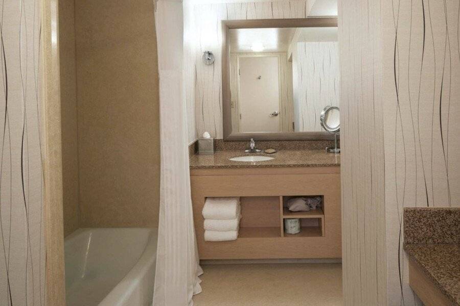 Hilton Airport bathtub, hotel bedroom