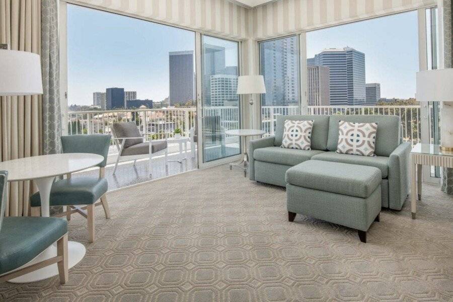 The Beverly Hilton hotel bedroom,balcony,ocean view