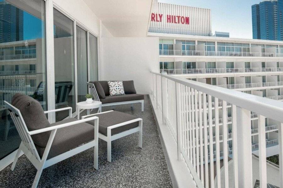 The Beverly Hilton balcony,hotel facade