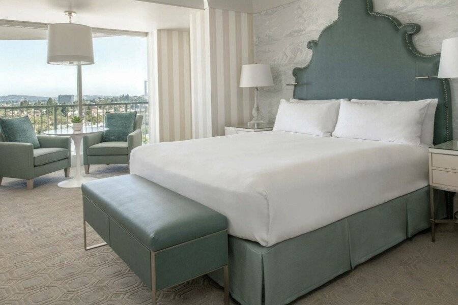 The Beverly Hilton hotel bedroom, balcony, ocean view