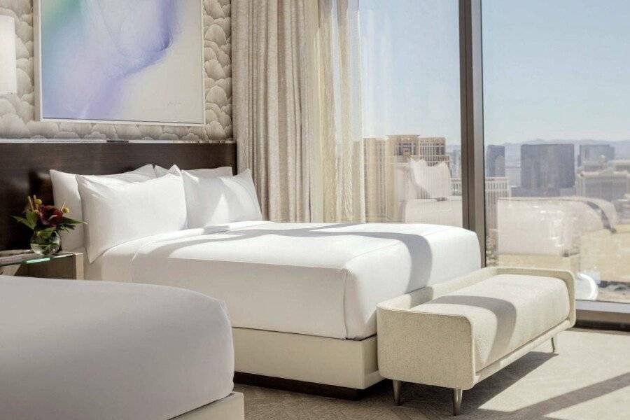 Crockfords Las Vegas, LXR Hotels & Resorts at Resorts World hotel bedroom,ocean view