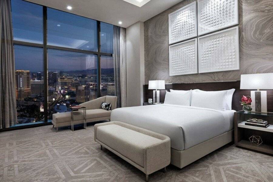 Crockfords Las Vegas, LXR Hotels & Resorts at Resorts World hotel bedroom,ocean view