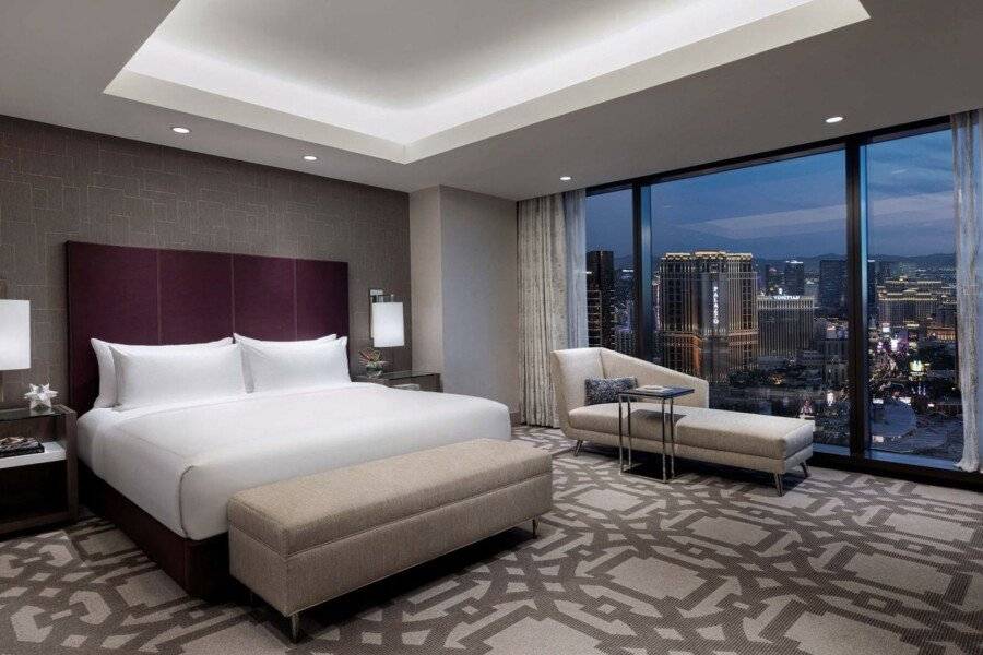 Crockfords Las Vegas, LXR Hotels & Resorts at Resorts World hotel bedroom,ocean view