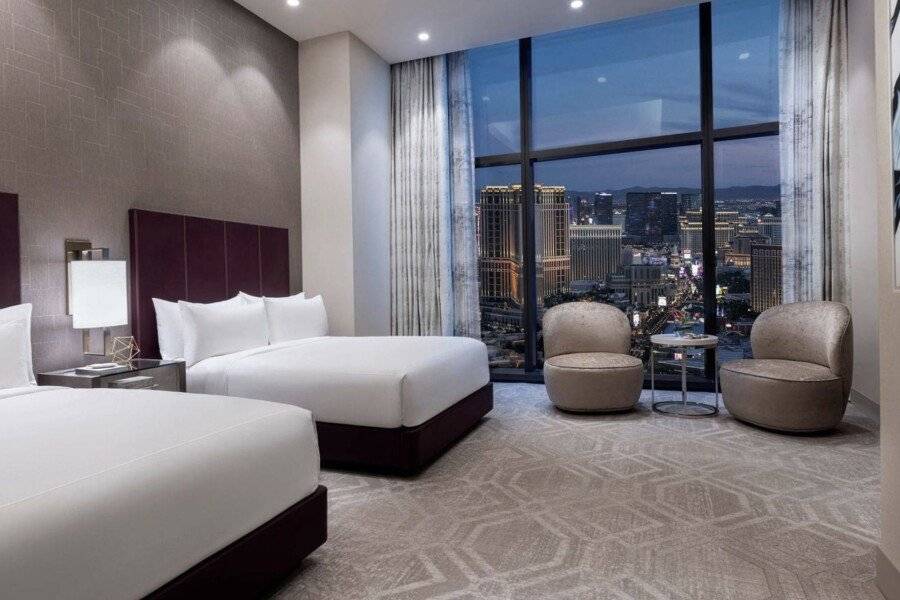 Crockfords Las Vegas, LXR Hotels & Resorts at Resorts World hotel bedroom,ocean view